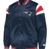 New England Patriots Full-Snap Navy Satin Varsity Jacket For Sale