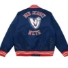 New Jersey Nets Heavyweight Navy Satin Varsity Jacket Back