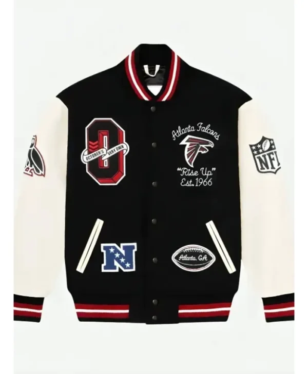 OVO Atlanta Falcons Letterman Black and White Varsity Jacket