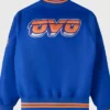 OVO NY Knicks Blue Satin Varsity Jacket Back