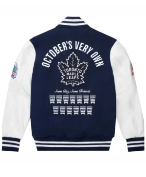 OVO x Toronto Maple Leafs Varsity Jacket Blue Back