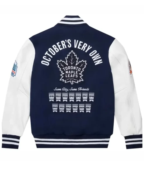 OVO x Toronto Maple Leafs Varsity Jacket Blue Back