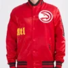 Old English Atlanta Hawks Classic Rib Red Satin Jacket