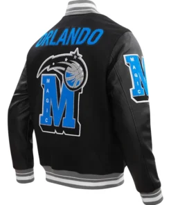 Orlando Magic Mashup Black Wool and Leather Varsity Jacket For Sale