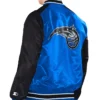 Orlando Magic Renegade BlueBlack Satin Varsity Jacket Back
