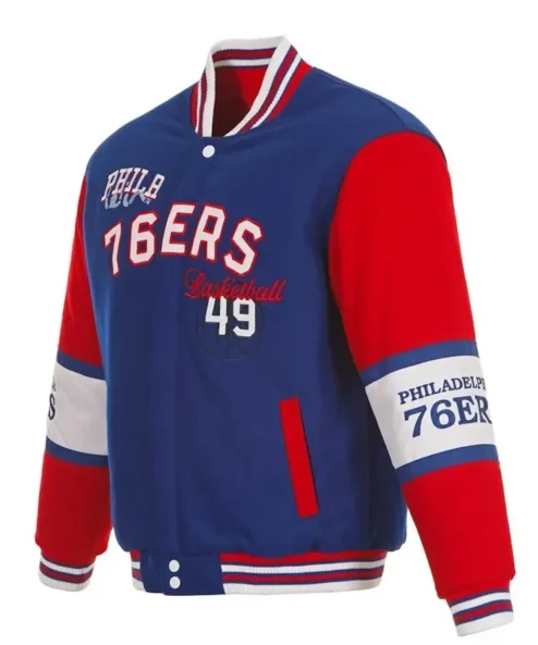 Philadelphia 76ers Royal and Red Wool Varsity Jacket