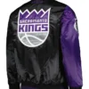 Sacramento Kings Fast Break PurpleBlack Satin Varsity Jacket Back