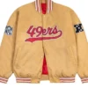 San Francisco 49ers Red and White Rib Bomber Gold Jacket