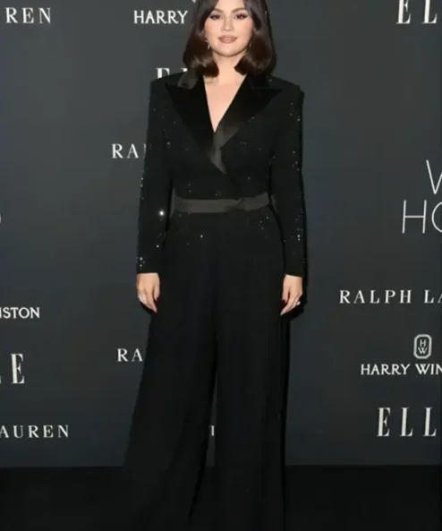 Selena Gomez Embellished Belted Black Jumpsuit