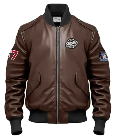 Stegaro Brown Vintage Bomber Leather Jacket
