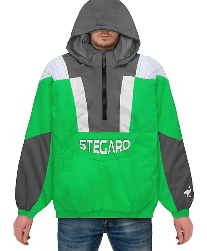 Stegaro Green And Grey Hooded Jacket