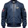 Stegaro Navy Blue Leather Bomber Jacket