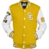 Stegaro Yellow And White Letterman Varsity Jacket