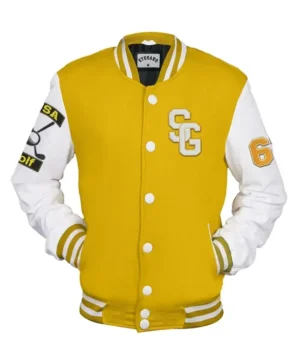 Stegaro Yellow And White Letterman Varsity Jacket