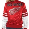 Tie Breaker Detroit Red Wings Red and White Satin Jacket Back