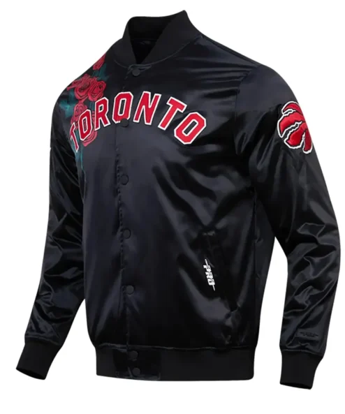 Toronto Raptors Black Roses Full-Snap Satin Varsity Jacket