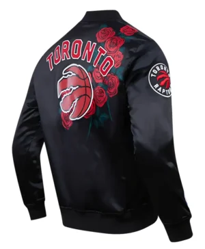 Toronto Raptors Black Roses Full-Snap Satin Varsity Jacket Back