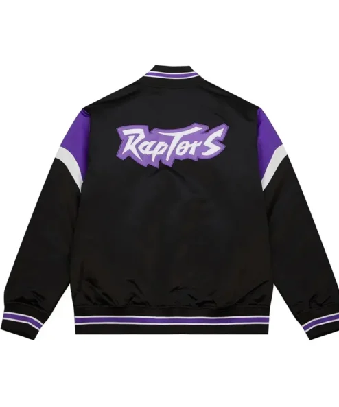Toronto Raptors Eastern Heavyweight Black Satin Varsity Jacket Back