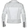 Women White Biker Leather With Cone Studs Jacket