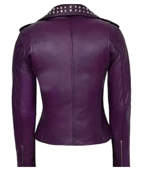 Women’s Purple Biker Studded Leather Jacket