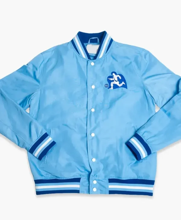 Xavier Musketeers Vintage Logo Sky Blue Satin Bomber Jacket