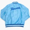 Xavier Musketeers Vintage Logo Sky Blue Satin Bomber Jacket Back
