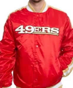 49ERS SF Red Satin Varsity Bomber Jacket