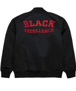 49ers Black Excellence Satin Varsity Jacket Back