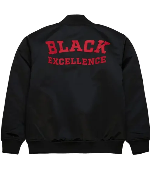 49ers Black Excellence Satin Varsity Jacket Back