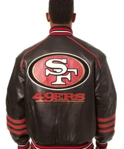 49ers San Francisco Black Leather Bomber Jacket Back