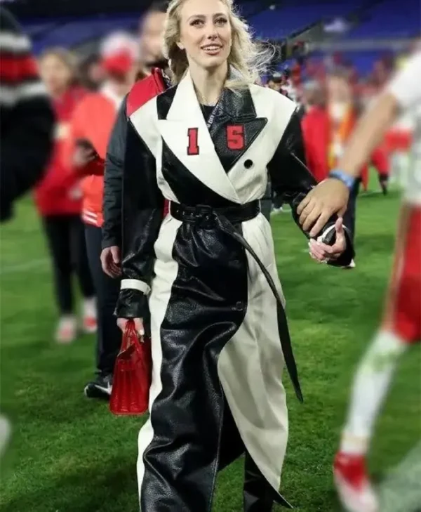 AFC Championship Brittany Mahomes Black And White Leather Coat