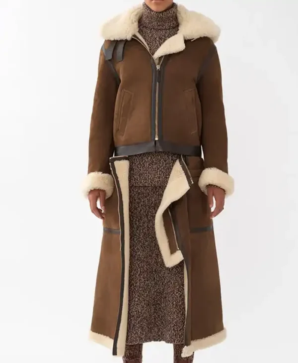Alisha shearling Brown Jacket With Hood
