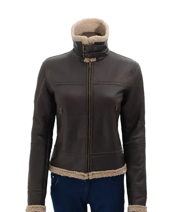 Allis SF Pilot Shearling Leather Bomber Brown Jacket