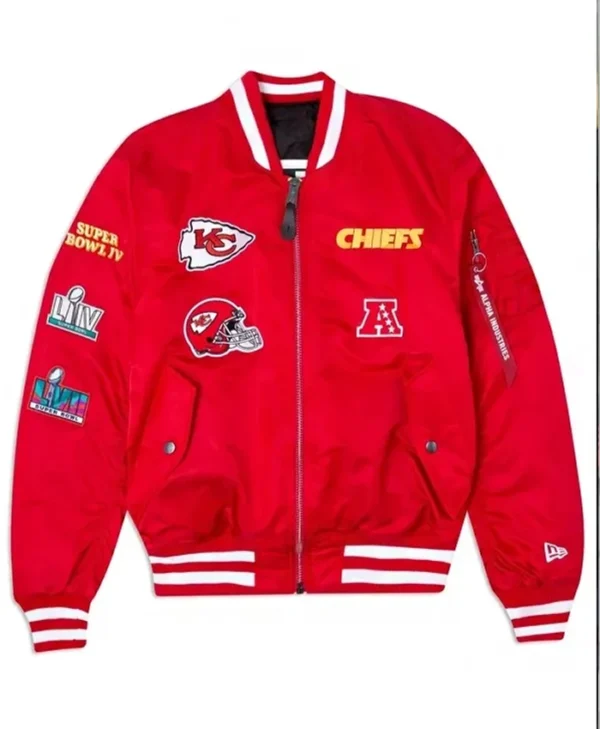 Alpha Industries Ma-1 Chiefs Red Satin Bomber Jacket
