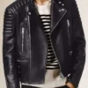 Asymmetrical Black Bikers Jacket Padded Shoulders