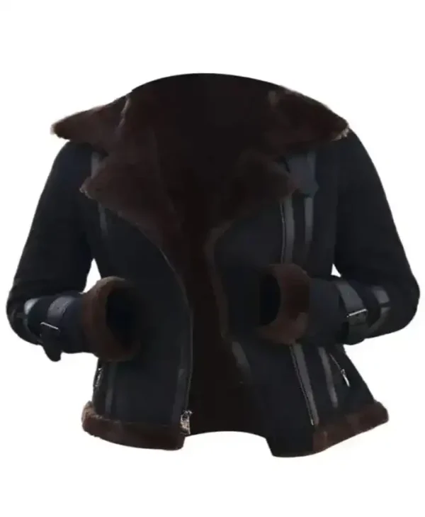 Brenda Shearling Sheepskin Black Bomber Jacket