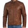 Brown Distressed Mens Biker Motorcycle Leather Jacket