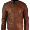 Brown Distressed Mens Biker Motorcycle Leather Jacket