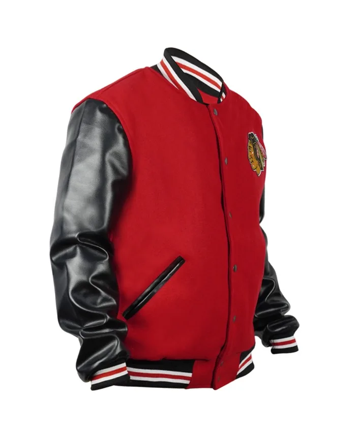 Chicago Blackhawks Campbell Black and Red Varsity Jacket