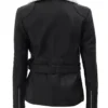 Buy Kelli Asymmetrical Shearling Leather Black Belted Biker Jacket For Sale