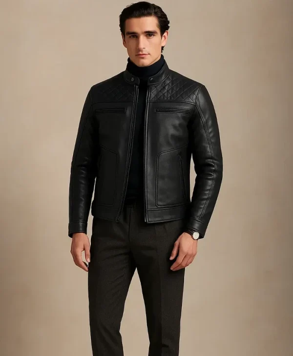Buy Mens Quilted Cafe Racer Biker Jacket
