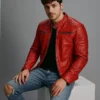Buy Men’s Quilted Red Biker Leather Jacket
