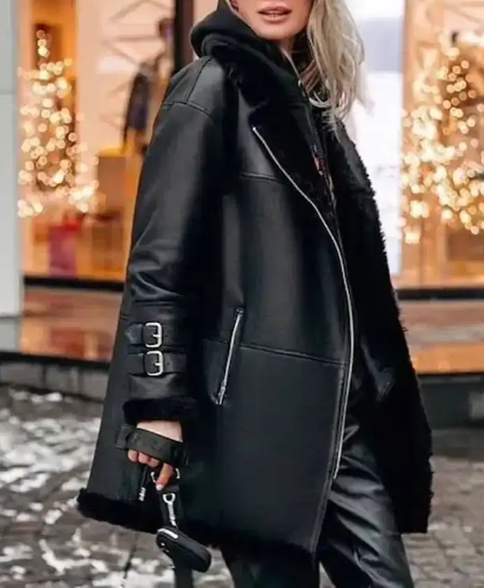 Buy Women’s Oversize Black Shearling Coat For Sale