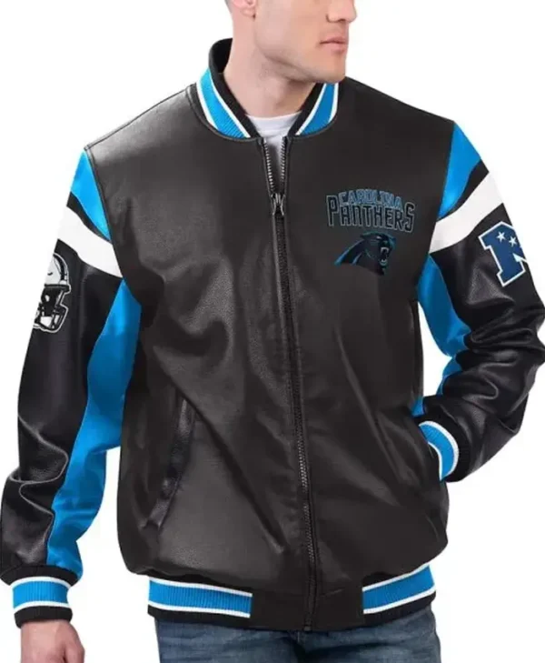 Carolina Panthers Black And Blue Bomber Leather Jacket