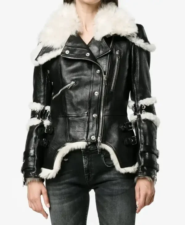 Caroline Shearling Leather Biker Sheepskin Jacket