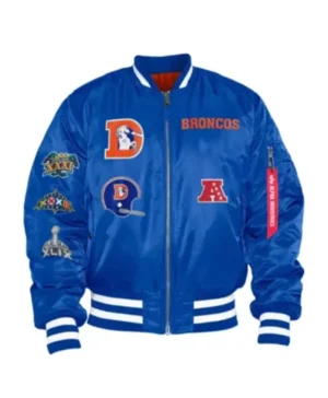 Denver Broncos Brant Blue Zip Bomber Jacket