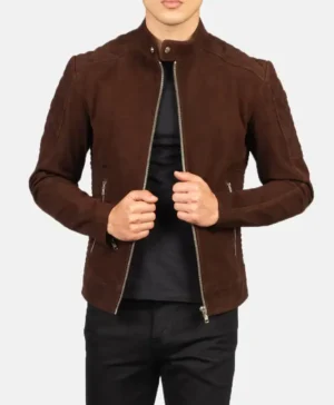 Fernando Quilted Brown Suede Biker Jacket