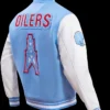Houston Oilers Retro Classic Rib Blue Wool Varsity Jacket Back