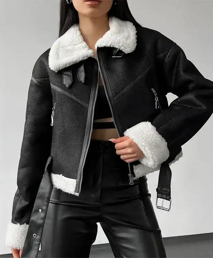 Janet Black Sheepskin Shearling White Jacket