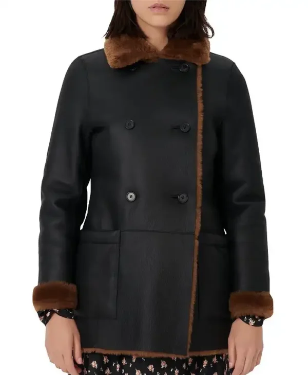 Kathleen Aviator Black Sheepskin Shearling Winter Coat